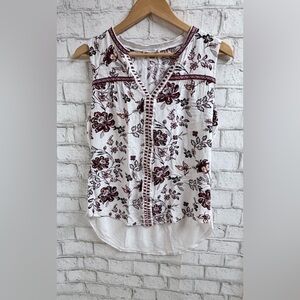 Ricki's White Sleeveless Camisole/Tank  with Burgundy Floral Print